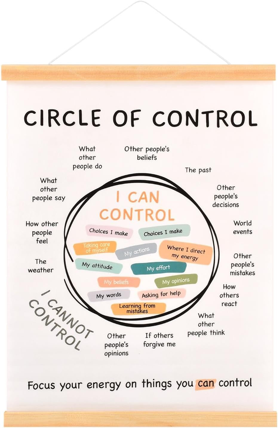 Mental Health Poster Frame - Circle of Control, 16x12 Inch Inspirational Wall Art for Counseling Offices, Classrooms, and Therapy Decor