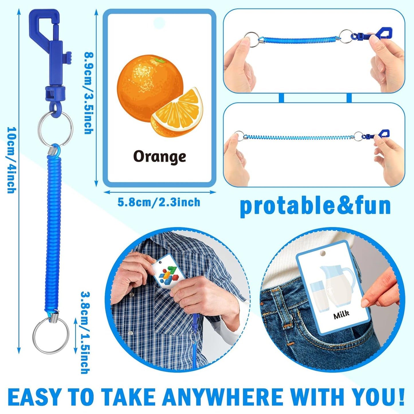 Autism Behaviour Communication Cards Set Basic Special Needs for Autism Including 81 Cards, 1 Keychain, and 6 Card Rings, Speech Delay Visual Aid Non Verbal Speech Tools for Adults(Blue)