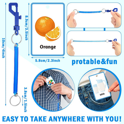 Autism Behaviour Communication Cards Set Basic Special Needs for Autism Including 81 Cards, 1 Keychain, and 6 Card Rings, Speech Delay Visual Aid Non Verbal Speech Tools for Adults(Blue)