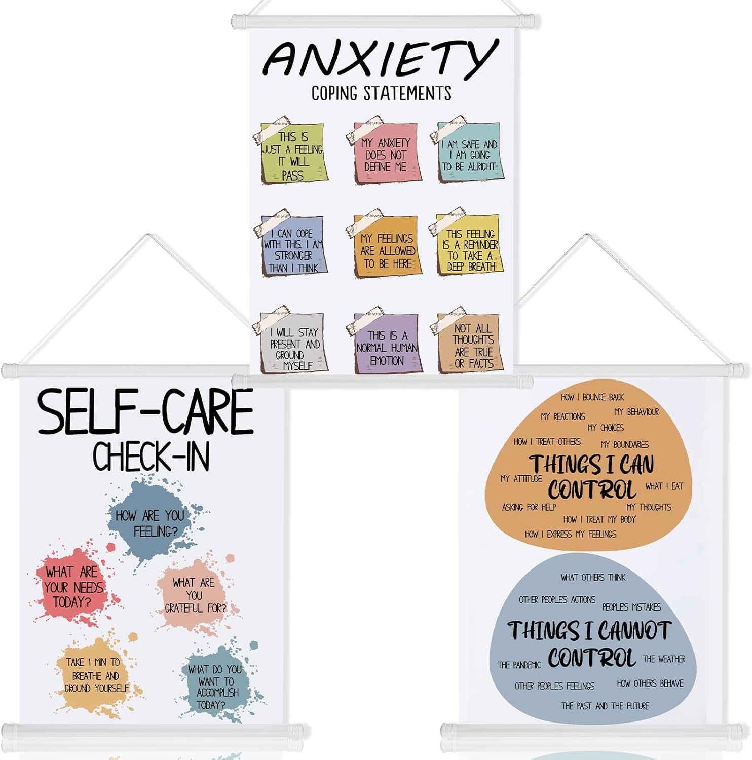 3 Pcs Mental Health Posters Things I Can Control Therapy Office Decor Calming Corner Posters Psychology Positive Feelings Emotions Hangings for Behavior Counseling Mental Health Gifts
