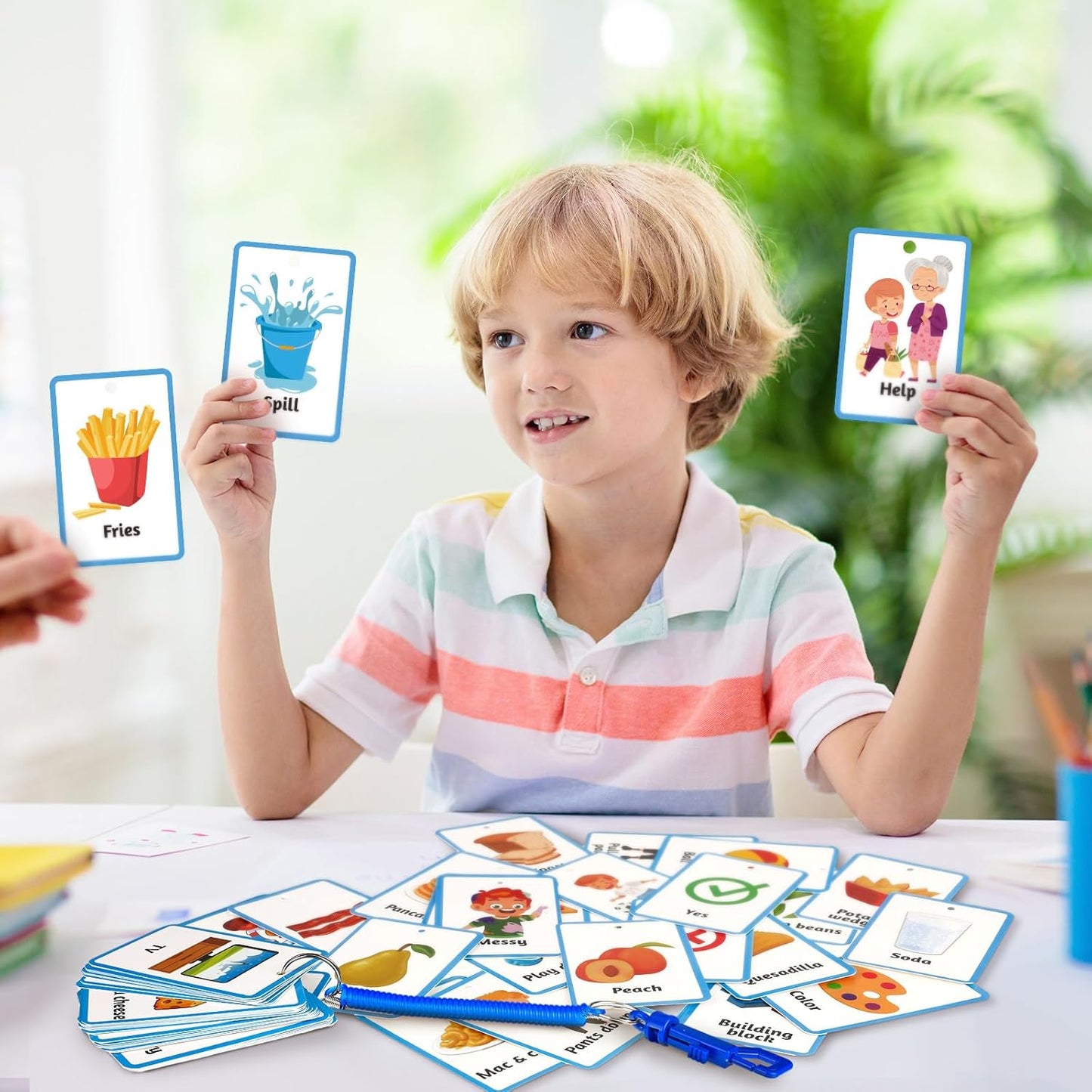 Autism Behaviour Communication Cards Set Basic Special Needs for Autism Including 81 Cards, 1 Keychain, and 6 Card Rings, Speech Delay Visual Aid Non Verbal Speech Tools for Adults(Blue)