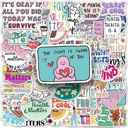 100Pcs Mental Health Stickers,Mental Health Matters Awareness Vinyl Laptops Decals Kids Teens Adults Gifts Therapist Water Bottles Bumper Helmet Book Decorative Doctor Reward Stickers