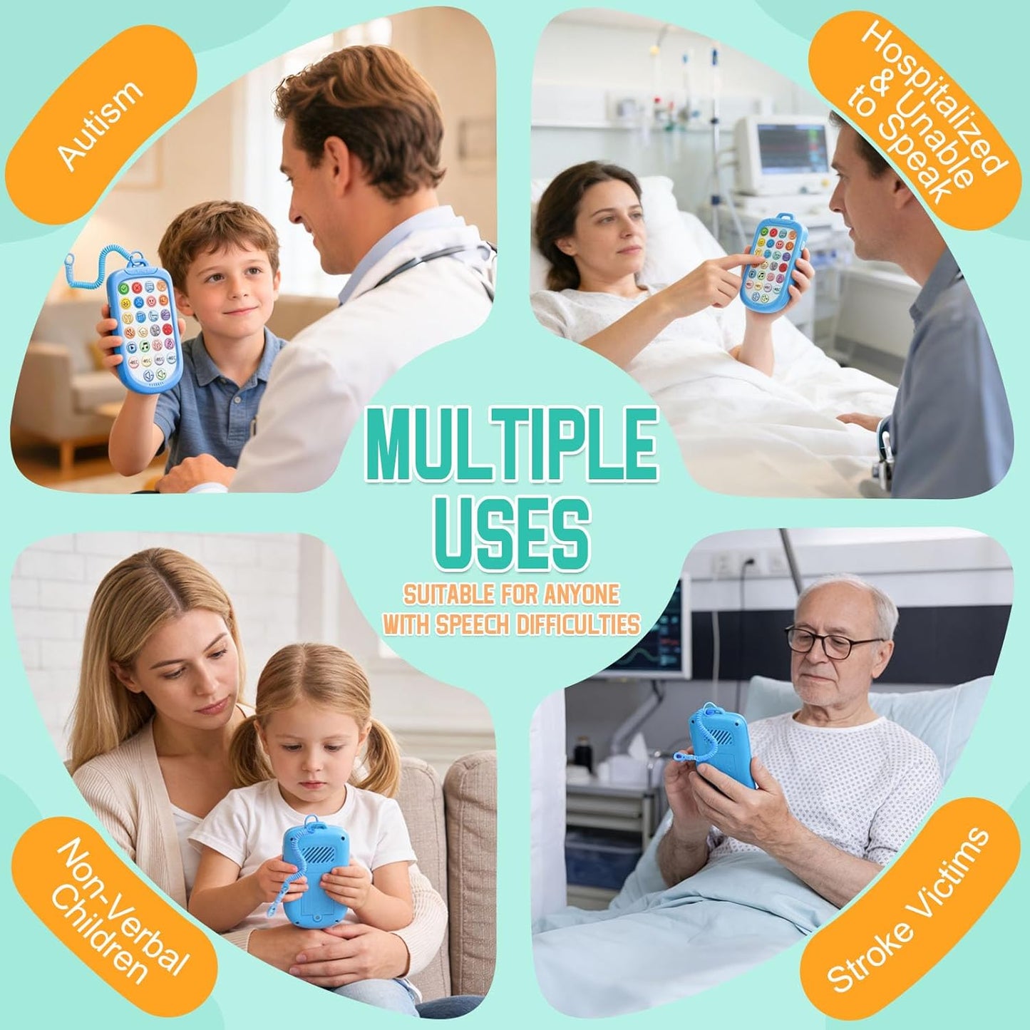 AAC Device for Autism,Portable Non Verbal Communication Tools for Speech Therapy & Stroke Rehab,Autism Talking Aids with Programmable for Home & School,Autism Sensory Toys for Kids & Adults