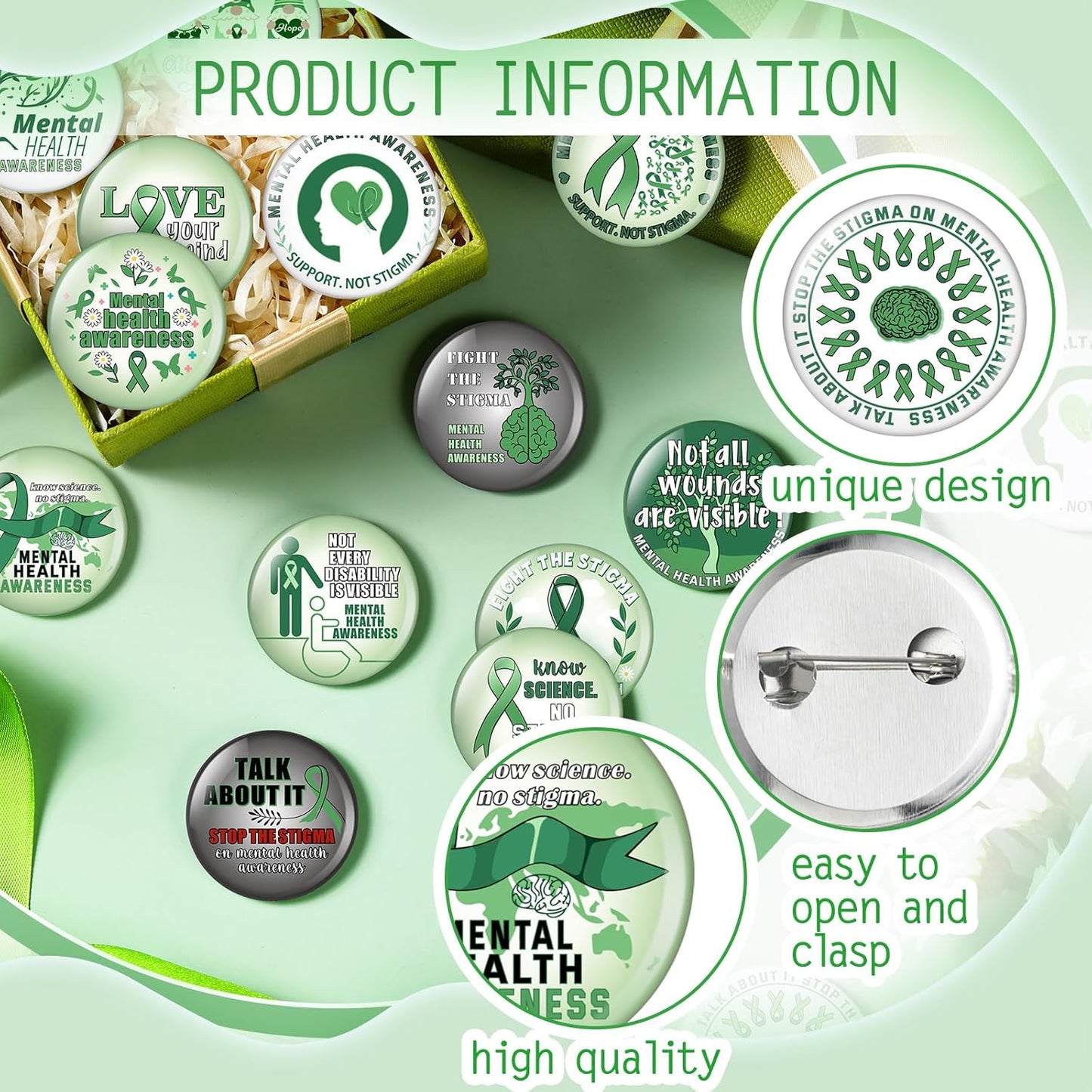 150 Pieces Mental Health Awareness Mini Buttons Novelty Mental Health Gifts Mental Health Pins Bulk for Children Teens Adults Jewelry Mental Health Awareness Items Party Favors, 15 Styles