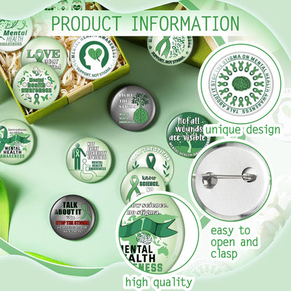 150 Pieces Mental Health Awareness Mini Buttons Novelty Mental Health Gifts Mental Health Pins Bulk for Children Teens Adults Jewelry Mental Health Awareness Items Party Favors, 15 Styles