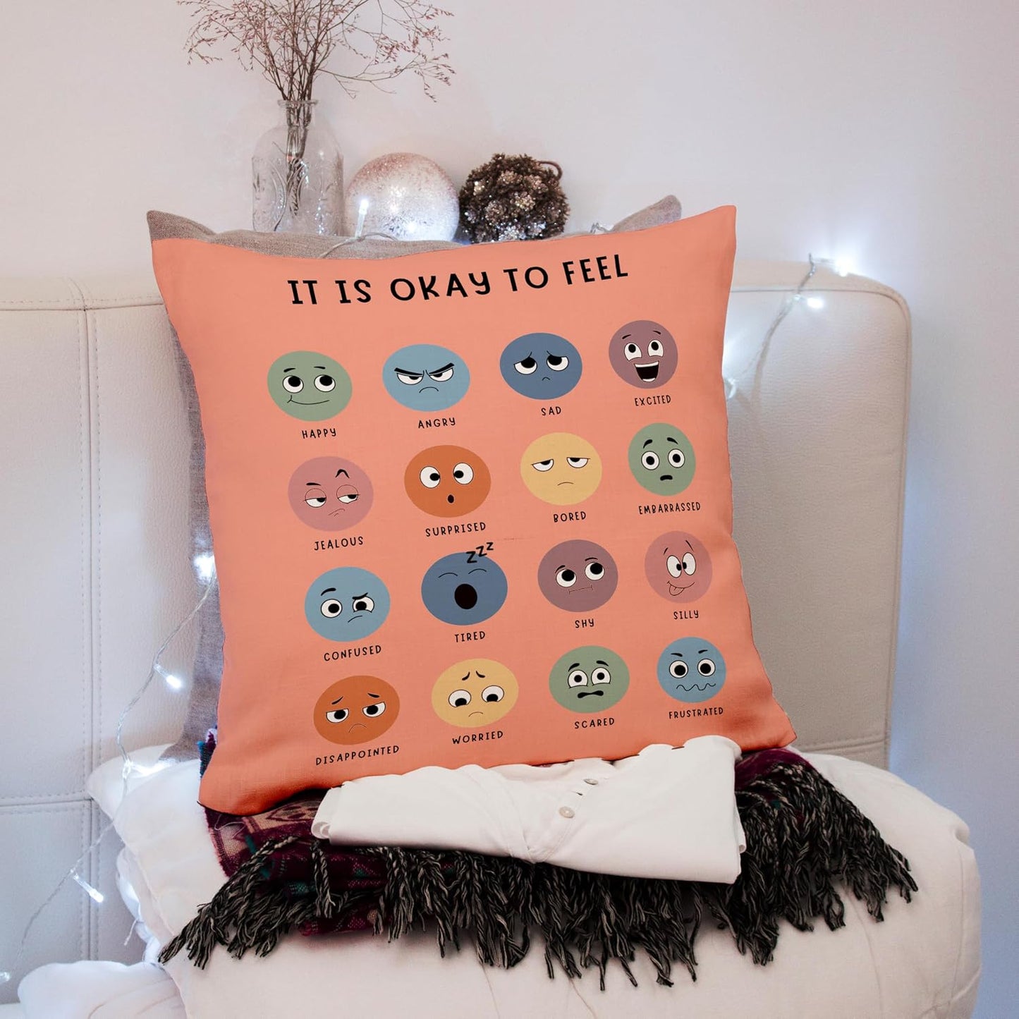 Calming Corner, Mental Health Pillowcase Pink-Orange Pillow Cover, Counseling Office Must Haves Decor for Home Mental Health Counselor Gifts, Calming Corner Pillow Covers 18X18