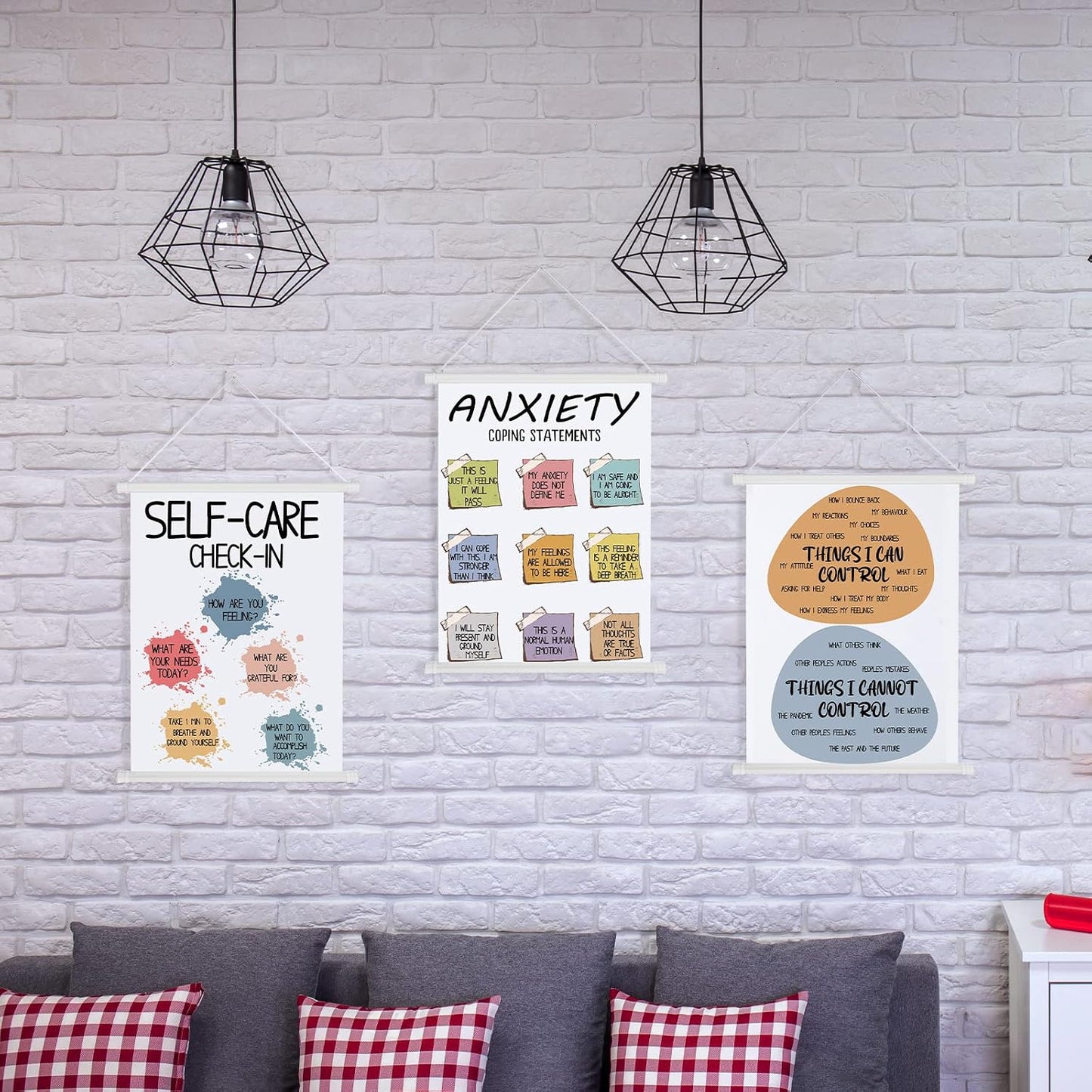 3 Pcs Mental Health Posters Things I Can Control Therapy Office Decor Calming Corner Posters Psychology Positive Feelings Emotions Hangings for Behavior Counseling Mental Health Gifts
