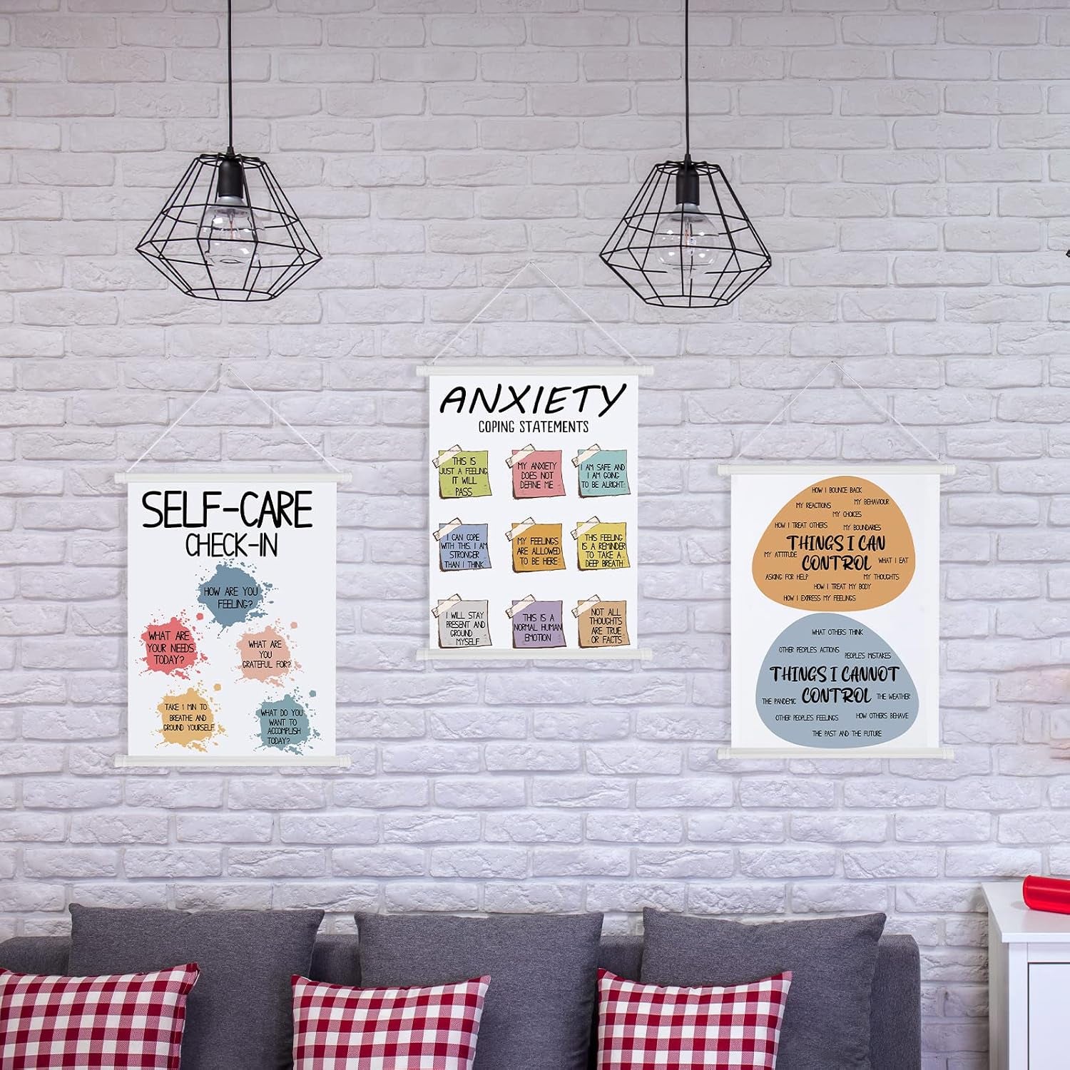 3 Pcs Mental Health Posters Things I Can Control Therapy Office Decor Calming Corner Posters Psychology Positive Feelings Emotions Hangings for Behavior Counseling Mental Health Gifts