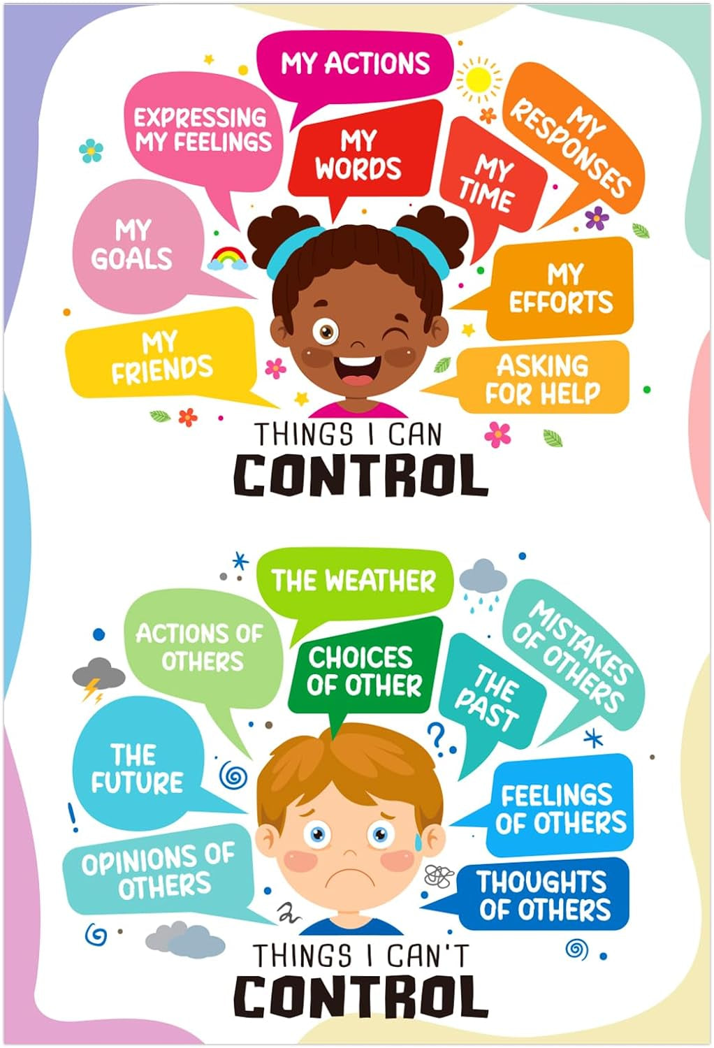 Things I Can Control-Things I Cannot Control Mental Health Posters for Boho Classroom Decor Home Mental Health Educational Posters for Boys Girls Teachers Elementary Back to School Supplies