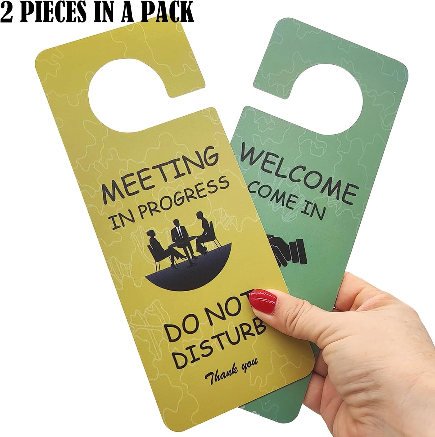 Meeting in Progress Office Sign, 2Pack Do Not Disturb/Please Knock Come in Sign, Double Sided - Ideal for Office, Home, Clinic, Hotel, Dorm, Online Class, School, Counselling