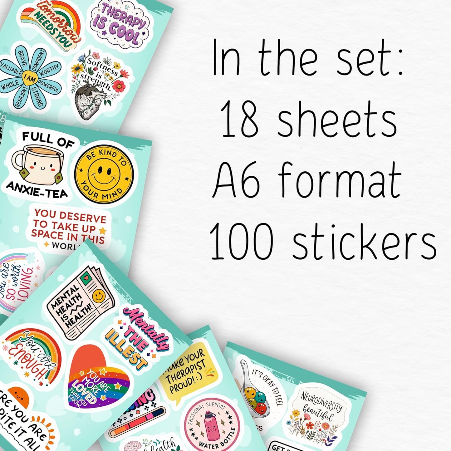 100Pcs Mental Health Stickers for Adults, for Water Bottle - Mental Health Awareness Gifts - Therapist, Counselor Stickers - Gift for Women & Men