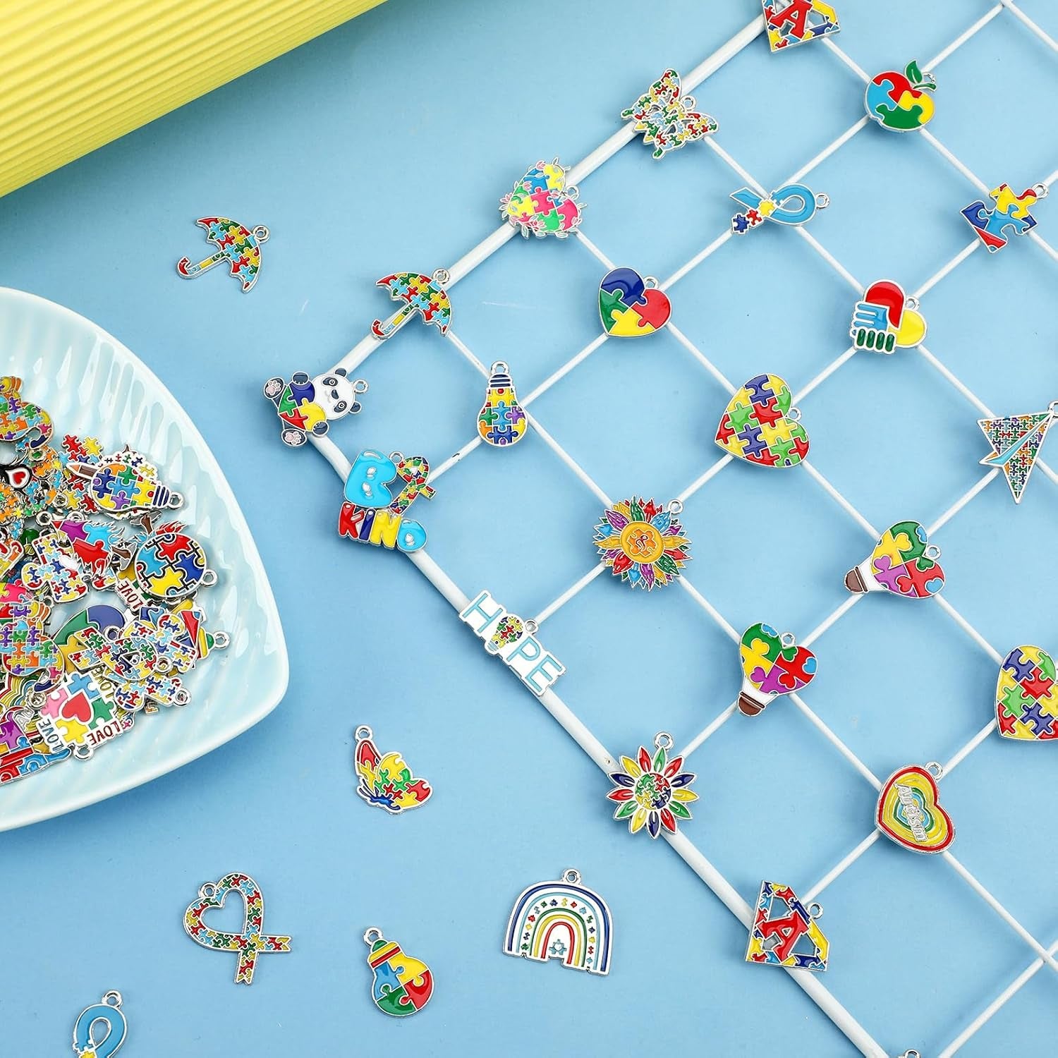110Pcs Autism Awareness Charms, 55 Pairs Enamel Autism Awareness Jewelry Charms for Bracelets Earrings Necklace DIY Crafts Keychains Making