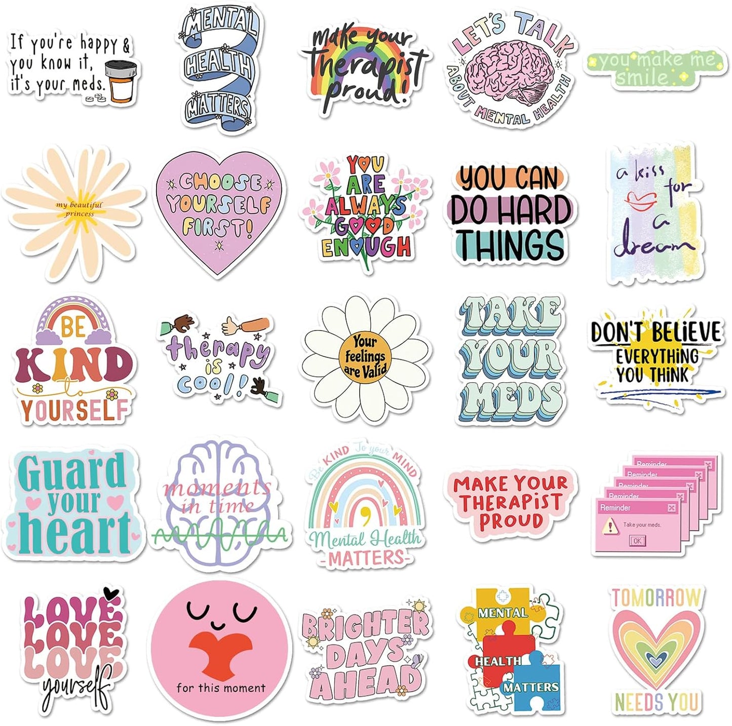 100Pcs Mental Health Stickers,Mental Health Matters Awareness Vinyl Laptops Decals Kids Teens Adults Gifts Therapist Water Bottles Bumper Helmet Book Decorative Doctor Reward Stickers