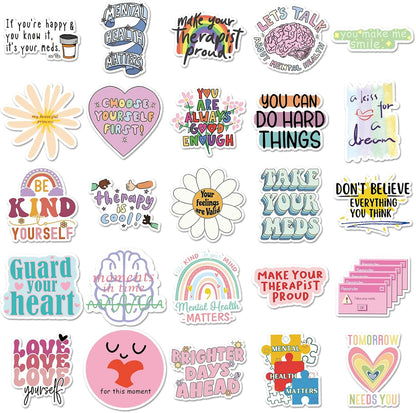 100Pcs Mental Health Stickers,Mental Health Matters Awareness Vinyl Laptops Decals Kids Teens Adults Gifts Therapist Water Bottles Bumper Helmet Book Decorative Doctor Reward Stickers