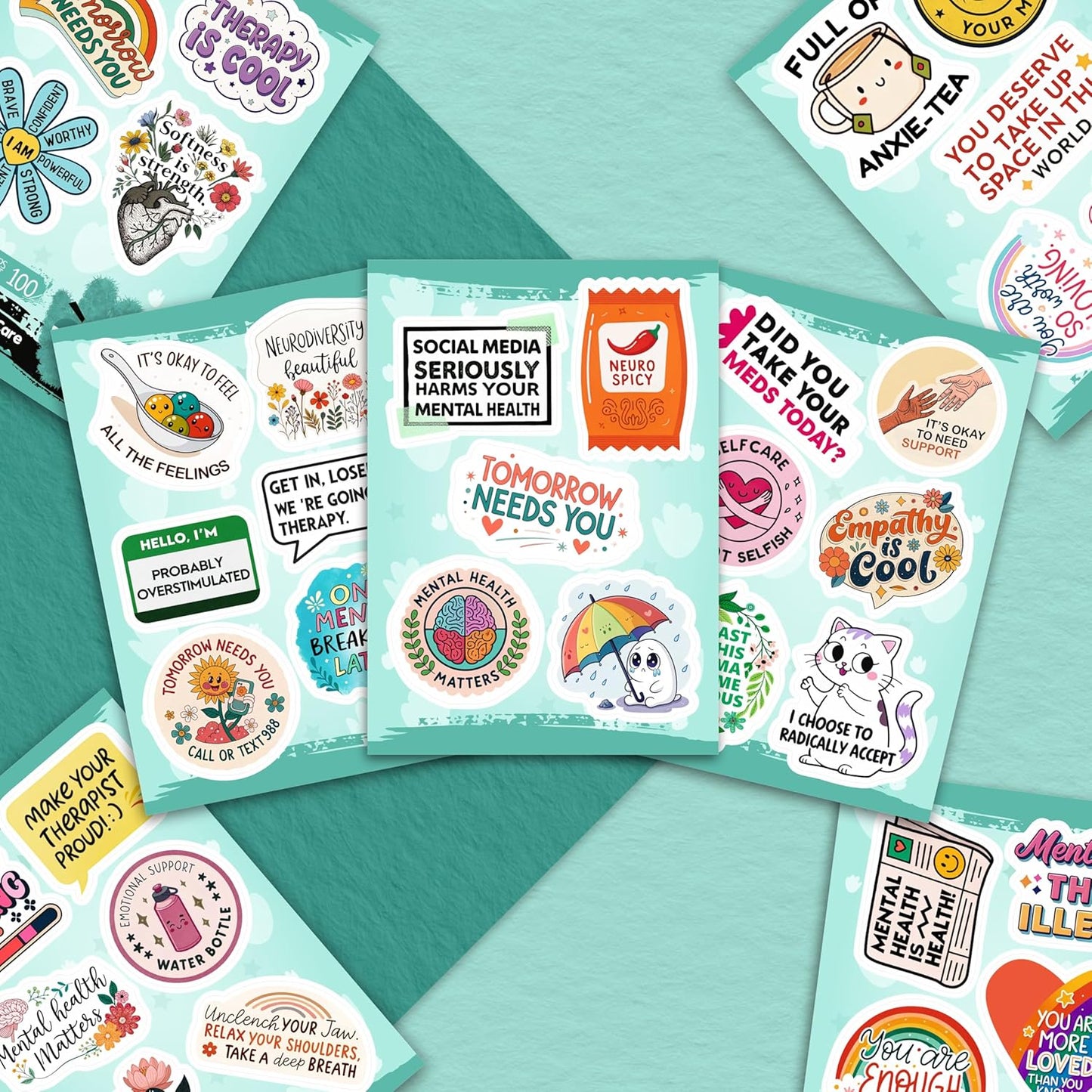 100Pcs Mental Health Stickers for Adults, for Water Bottle - Mental Health Awareness Gifts - Therapist, Counselor Stickers - Gift for Women & Men