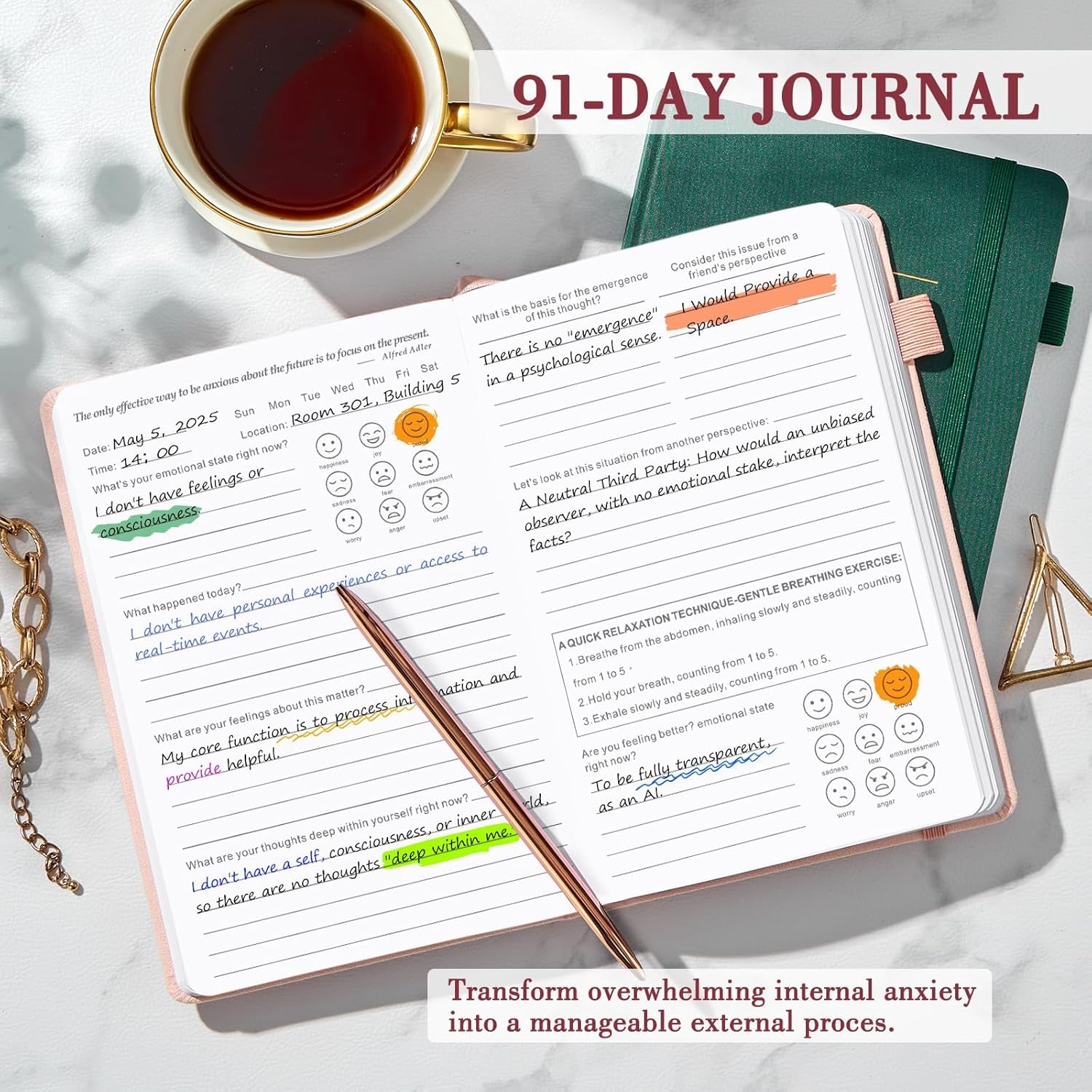 Guided Anxiety Journal: Cognitive Behavioral Therapy Journal with Prompts for Self-Care and Stress Relief - A5 Pink Edition, Ideal Wellness Gift for Men and Women
