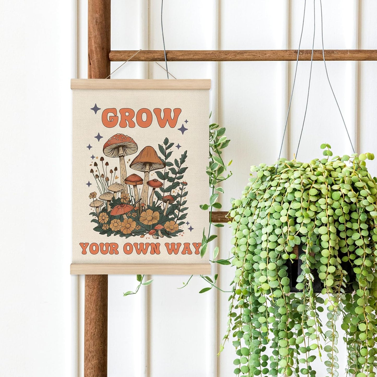 Mushroom Poster Framed with Wood Hanger, Mental Health Posters Wall Art, Inspirational Wall Decor, Mushroom Flower Canvas Wall Art for Mental Health Decor 12X16 Inch