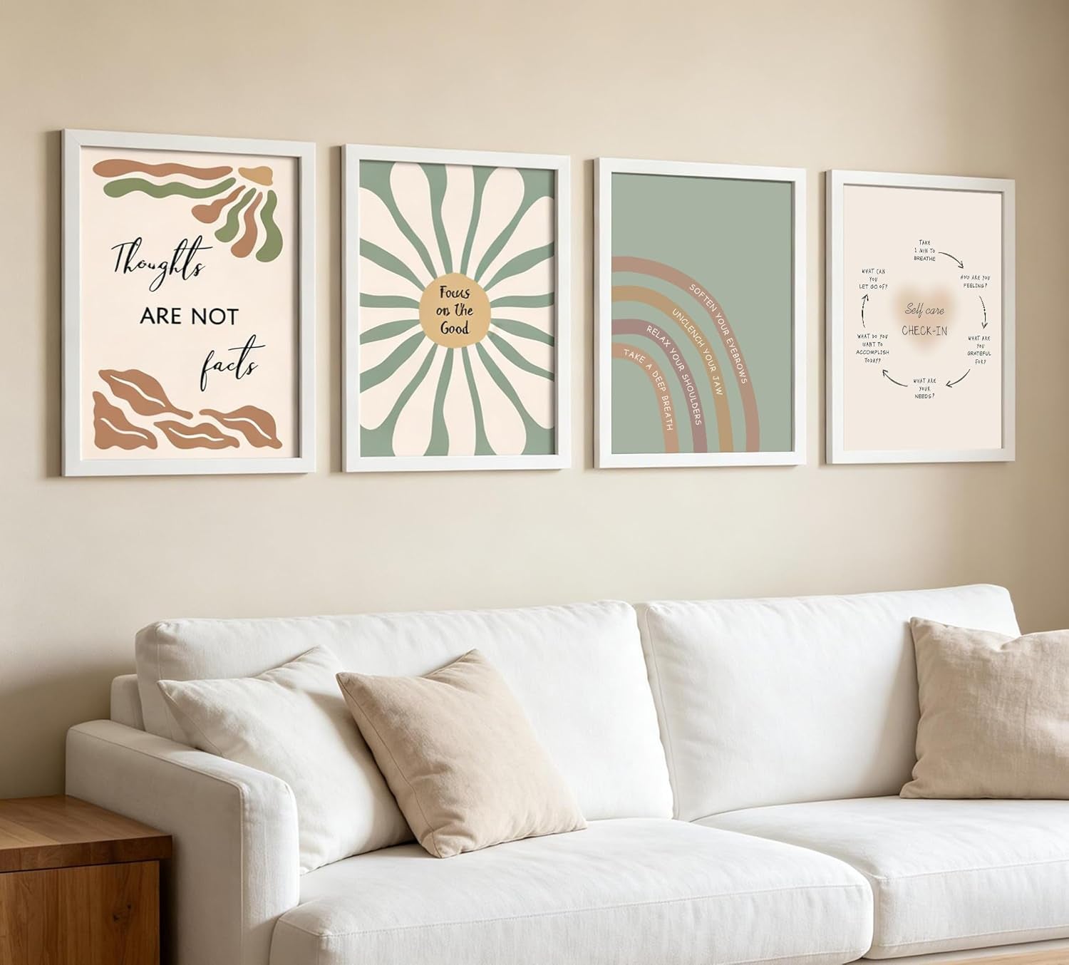 Set of 6 Mental Health Motivational Posters - Boho-Inspired Psychology Wall Art for Classroom, Office, and Home Décor - Inspirational Positive Quotes Canvas Prints (8x10 Inches, Unframed)