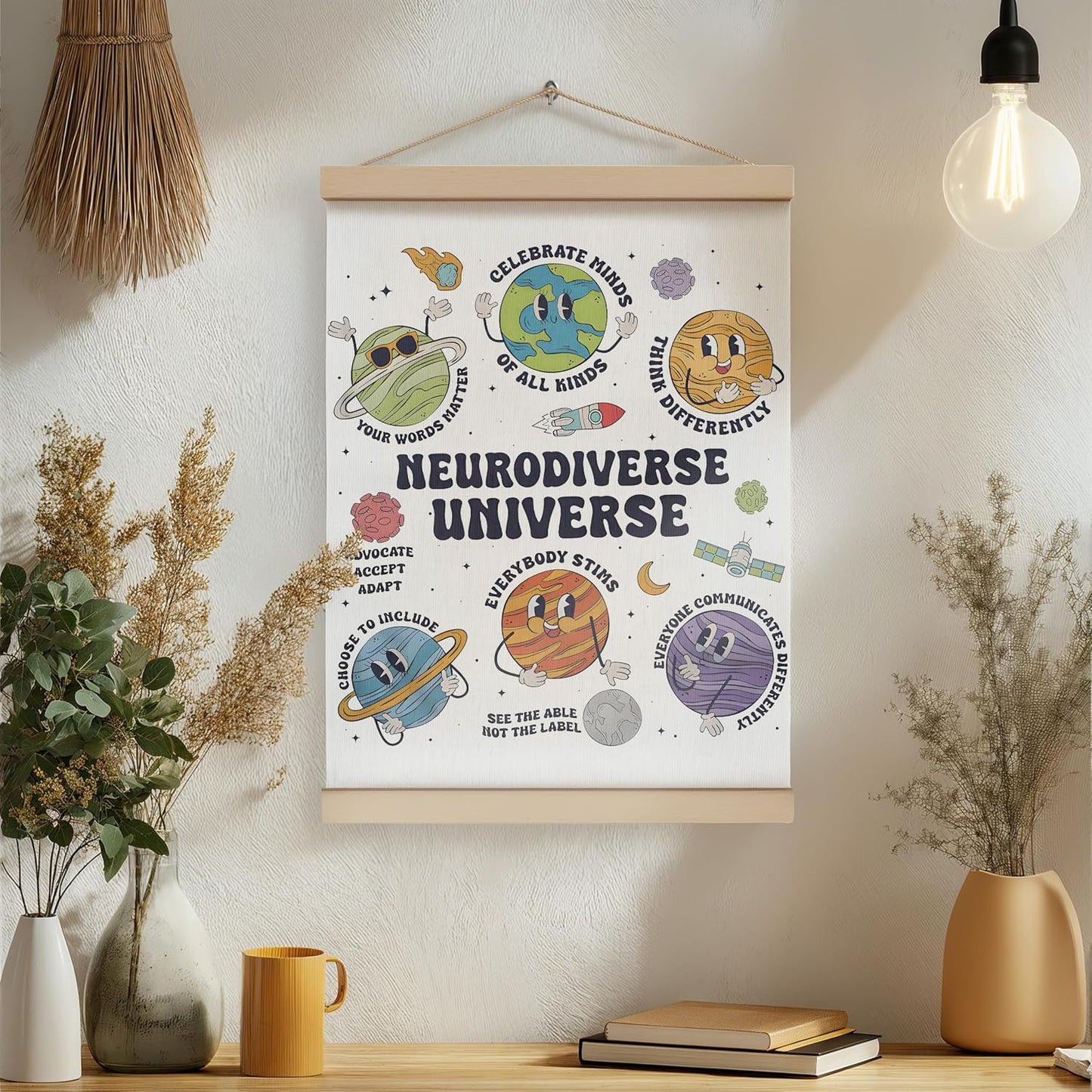 Neurodiversity Universe Wall Decor,Mental Health Poster Hanger Frame 12X16,Mental Health Gifts，Space Themed Classroom Counseling Therapy Wall Art for Kids Classroom Nursery，Therapy Office Decor