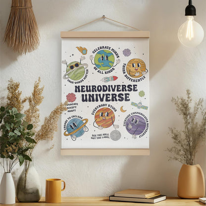 Neurodiversity Universe Wall Decor,Mental Health Poster Hanger Frame 12X16,Mental Health Gifts，Space Themed Classroom Counseling Therapy Wall Art for Kids Classroom Nursery，Therapy Office Decor