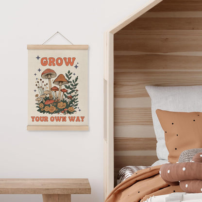 Mushroom Poster Framed with Wood Hanger, Mental Health Posters Wall Art, Inspirational Wall Decor, Mushroom Flower Canvas Wall Art for Mental Health Decor 12X16 Inch