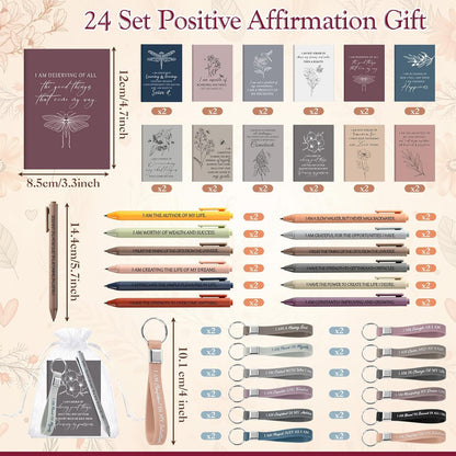 24-Piece Positive Affirmation Gift Set: Gratitude Notebooks, Pens, Keychains, and Small Bags - Motivational Party Favors for Adult Women, Coworkers, and Employee Groups (Floral Design)