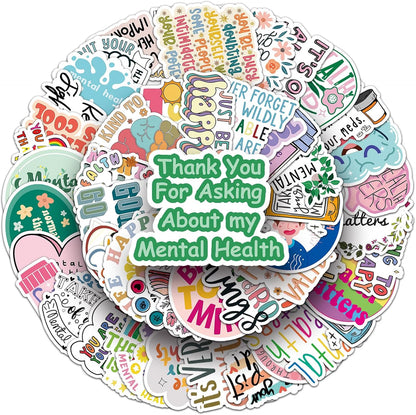 100Pcs Mental Health Stickers,Mental Health Matters Awareness Vinyl Laptops Decals Kids Teens Adults Gifts Therapist Water Bottles Bumper Helmet Book Decorative Doctor Reward Stickers