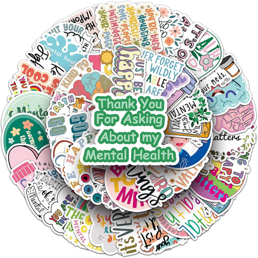 100Pcs Mental Health Stickers,Mental Health Matters Awareness Vinyl Laptops Decals Kids Teens Adults Gifts Therapist Water Bottles Bumper Helmet Book Decorative Doctor Reward Stickers