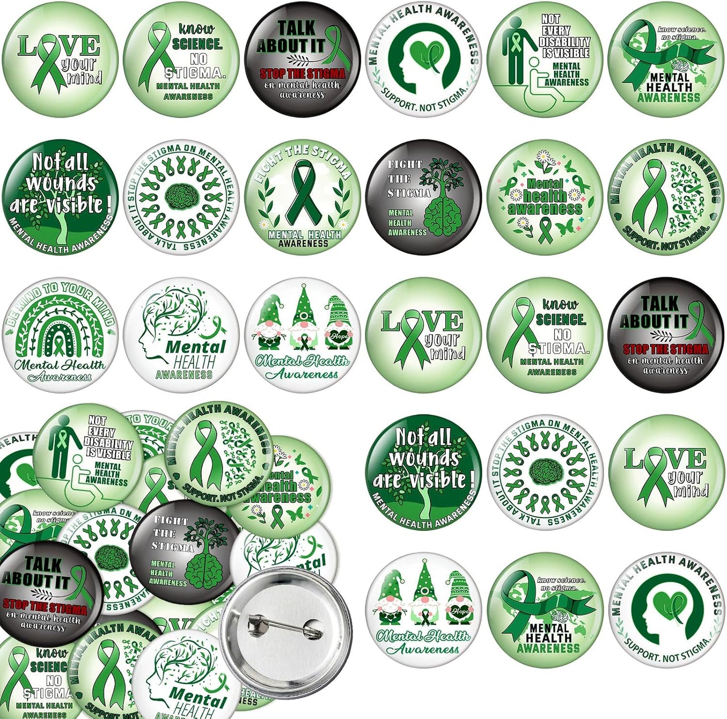 150 Pieces Mental Health Awareness Mini Buttons Novelty Mental Health Gifts Mental Health Pins Bulk for Children Teens Adults Jewelry Mental Health Awareness Items Party Favors, 15 Styles
