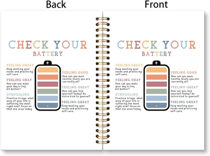 Boho Mental Health Notebook Journal, Check Your Battery Therapy Journal for Women, Mental Health Gifts Notebooks for Note Taking, Boho Counseling Hardcover Spiral Notebook, 5.5X8.3 Inch
