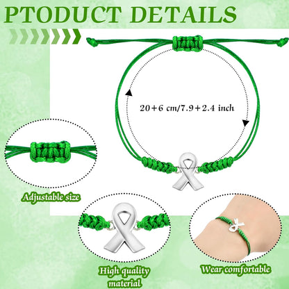 Mental Health Awareness Month Bracelets Gifts Adjustable Green Ribbon Bracelets for Men Women