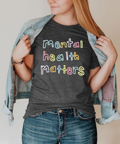 Women'S Mental Health Awareness Shirt Mental Health Matters Graphic Short Sleeve Tee Tops