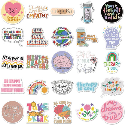 100Pcs Mental Health Stickers,Mental Health Matters Awareness Vinyl Laptops Decals Kids Teens Adults Gifts Therapist Water Bottles Bumper Helmet Book Decorative Doctor Reward Stickers