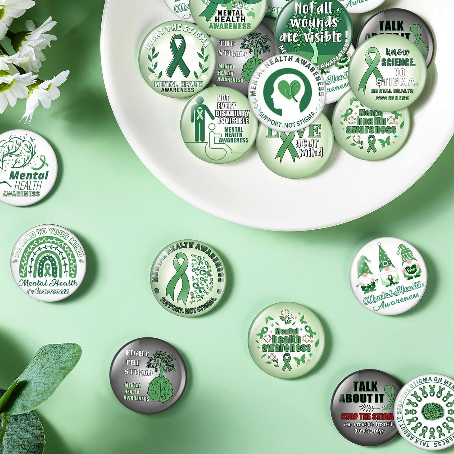 150 Pieces Mental Health Awareness Mini Buttons Novelty Mental Health Gifts Mental Health Pins Bulk for Children Teens Adults Jewelry Mental Health Awareness Items Party Favors, 15 Styles