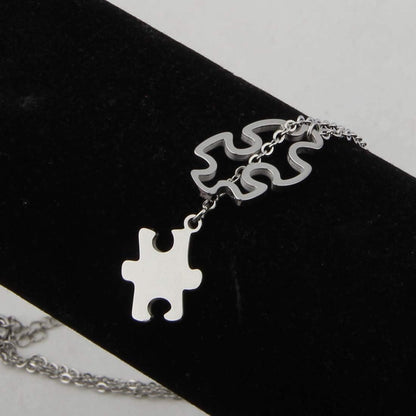 Autism Awareness Puzzle Lariat Necklace Motivational Autism Gift (Silver Y Necklace)