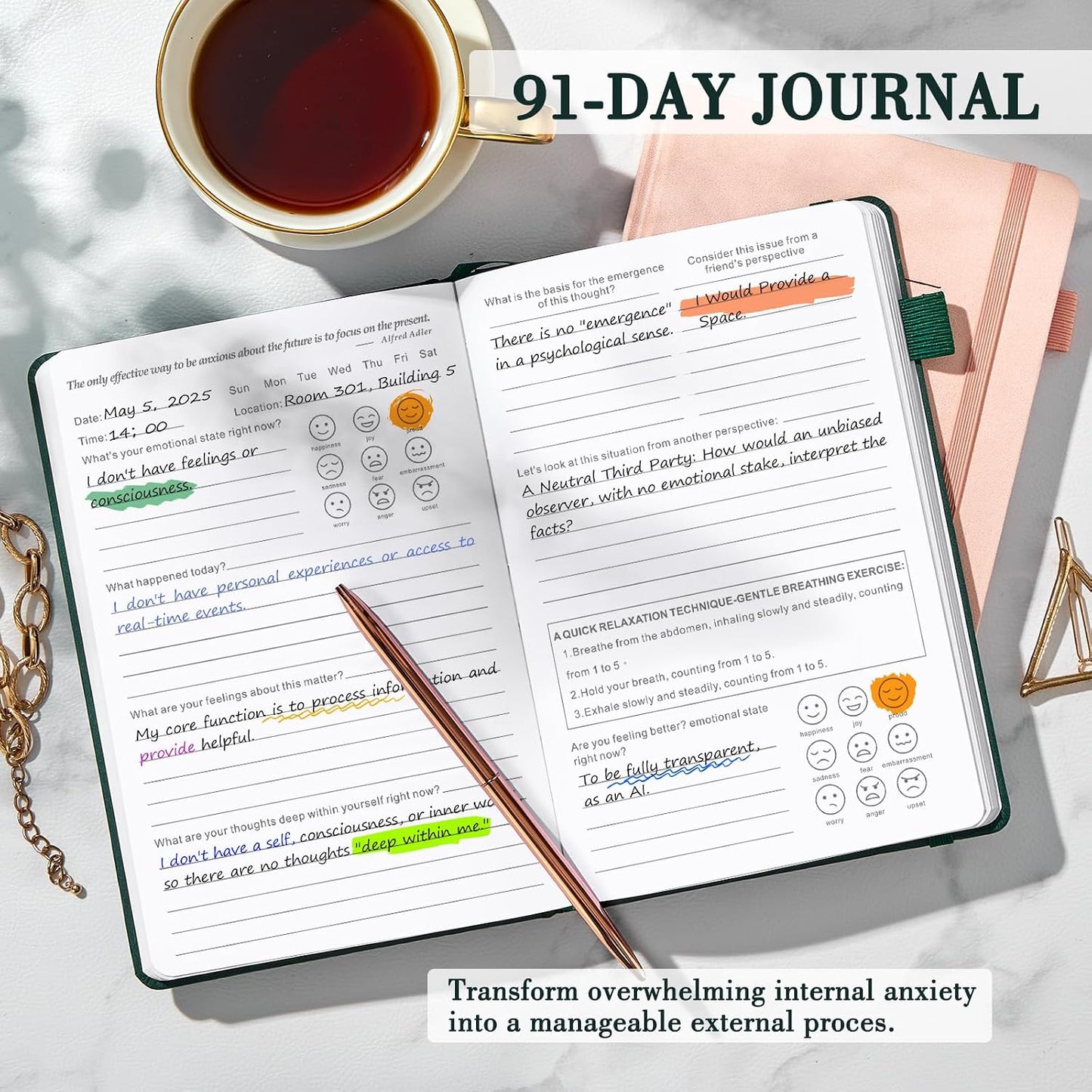 Guided Anxiety Journal: Cognitive Behavioral Therapy Journal with Prompts for Self-Care and Stress Relief - A5 Dark Green Edition for Mental Wellness Gifts for Men and Women