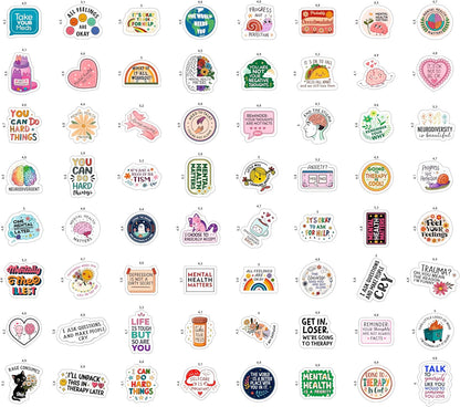 100Pcs Mental Health Stickers for Adults, for Water Bottle - Mental Health Awareness Gifts - Therapist, Counselor Stickers - Gift for Women & Men