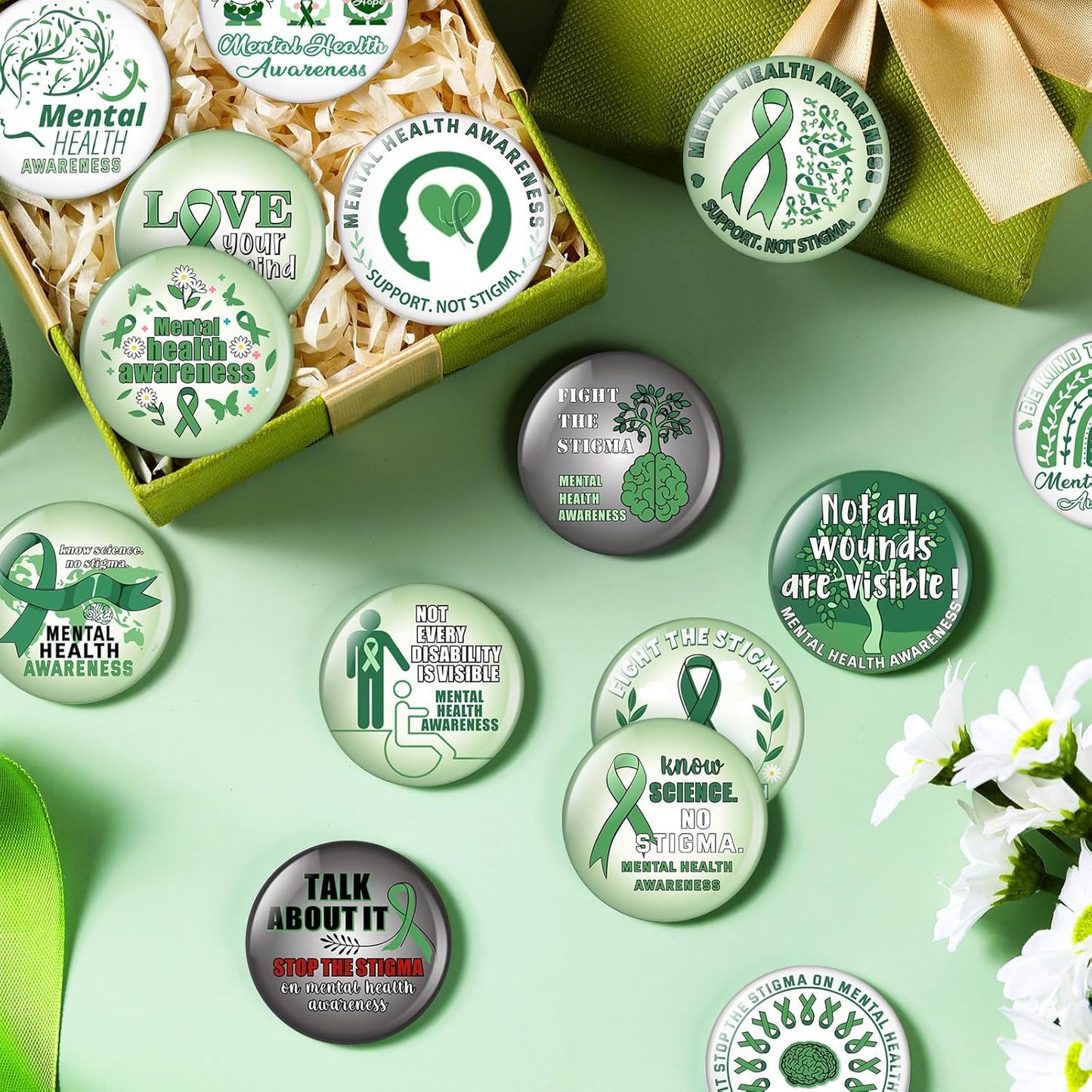 150 Pieces Mental Health Awareness Mini Buttons Novelty Mental Health Gifts Mental Health Pins Bulk for Children Teens Adults Jewelry Mental Health Awareness Items Party Favors, 15 Styles