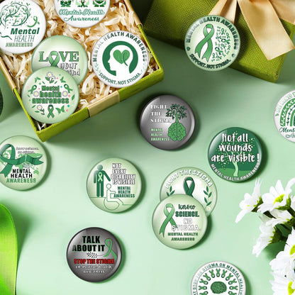 150 Pieces Mental Health Awareness Mini Buttons Novelty Mental Health Gifts Mental Health Pins Bulk for Children Teens Adults Jewelry Mental Health Awareness Items Party Favors, 15 Styles