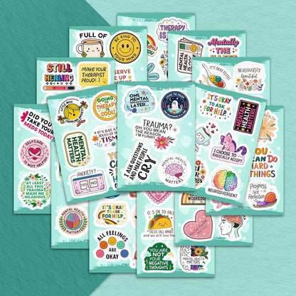 100Pcs Mental Health Stickers for Adults, for Water Bottle - Mental Health Awareness Gifts - Therapist, Counselor Stickers - Gift for Women & Men