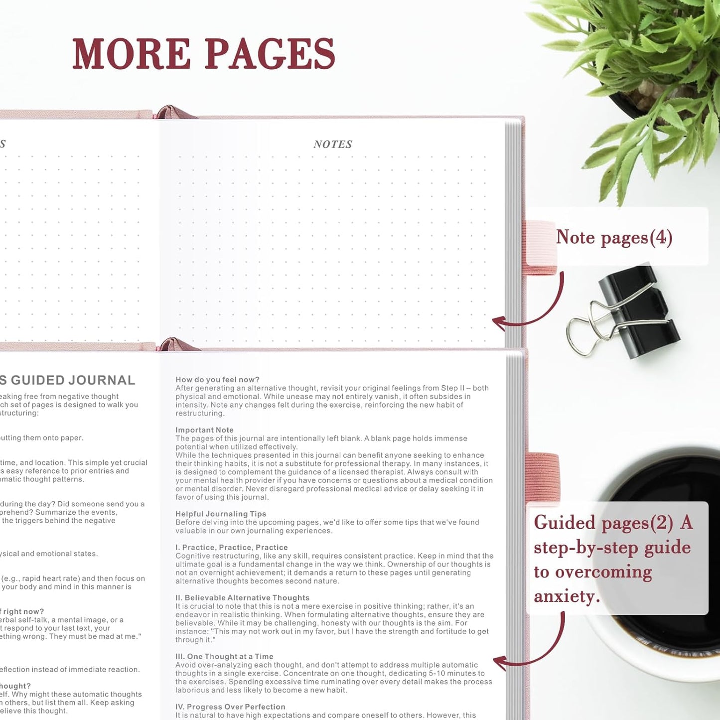 Guided Anxiety Journal: Cognitive Behavioral Therapy Journal with Prompts for Self-Care and Stress Relief - A5 Pink Edition, Ideal Wellness Gift for Men and Women