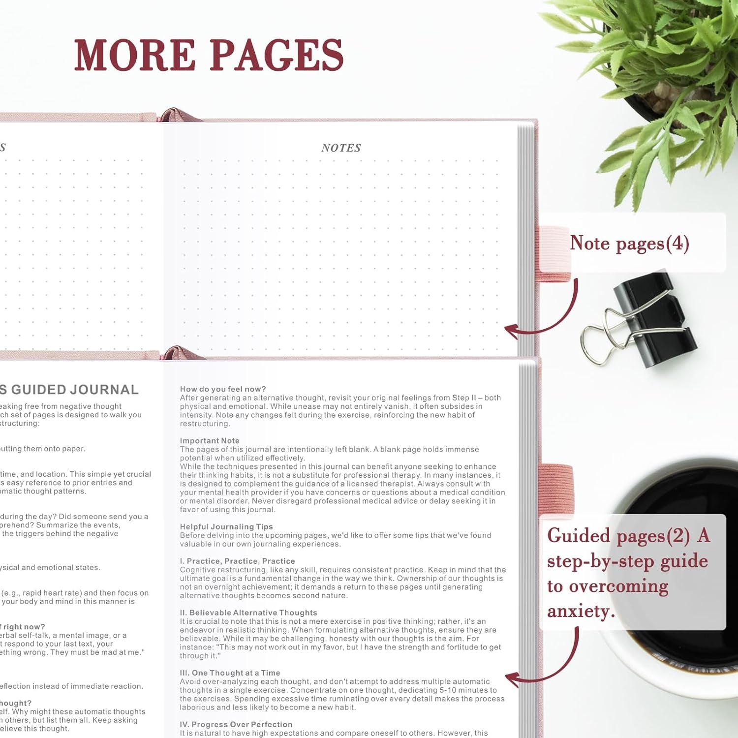 Guided Anxiety Journal: Cognitive Behavioral Therapy Journal with Prompts for Self-Care and Stress Relief - A5 Pink Edition, Ideal Wellness Gift for Men and Women