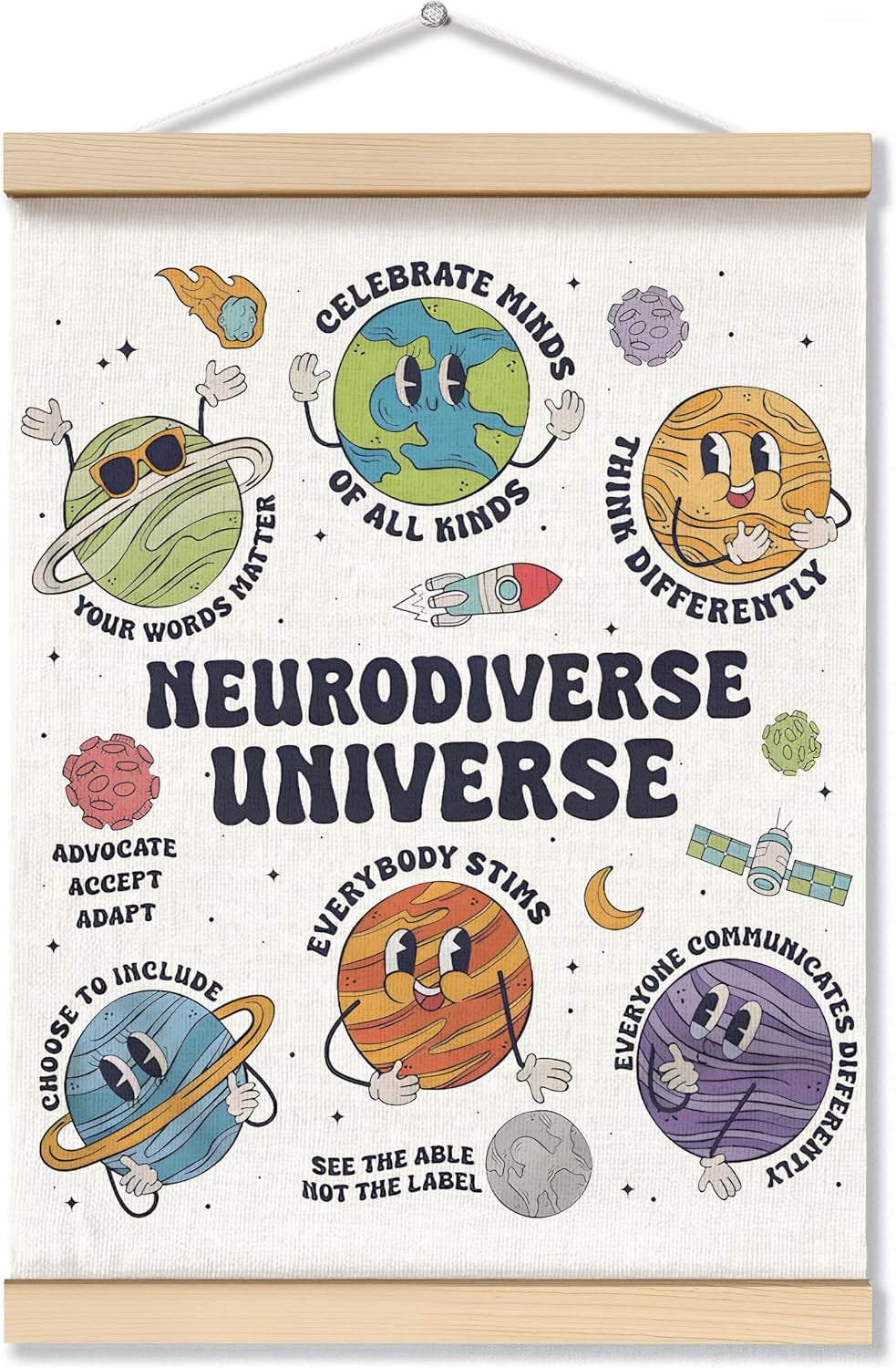 Neurodiversity Universe Wall Decor,Mental Health Poster Hanger Frame 12X16,Mental Health Gifts，Space Themed Classroom Counseling Therapy Wall Art for Kids Classroom Nursery，Therapy Office Decor