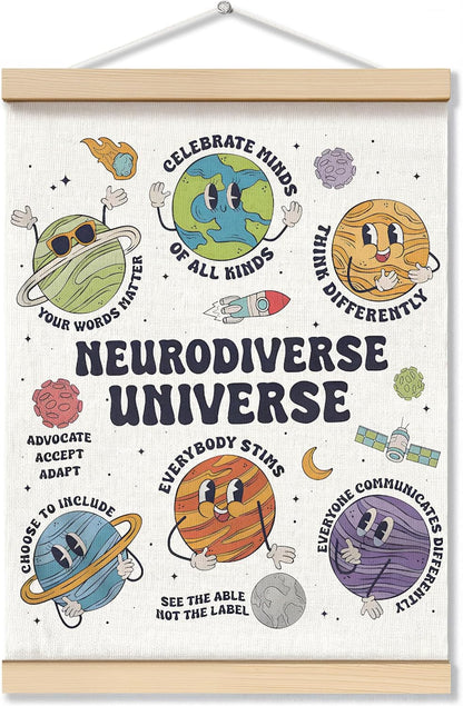 Neurodiversity Universe Wall Decor,Mental Health Poster Hanger Frame 12X16,Mental Health Gifts，Space Themed Classroom Counseling Therapy Wall Art for Kids Classroom Nursery，Therapy Office Decor
