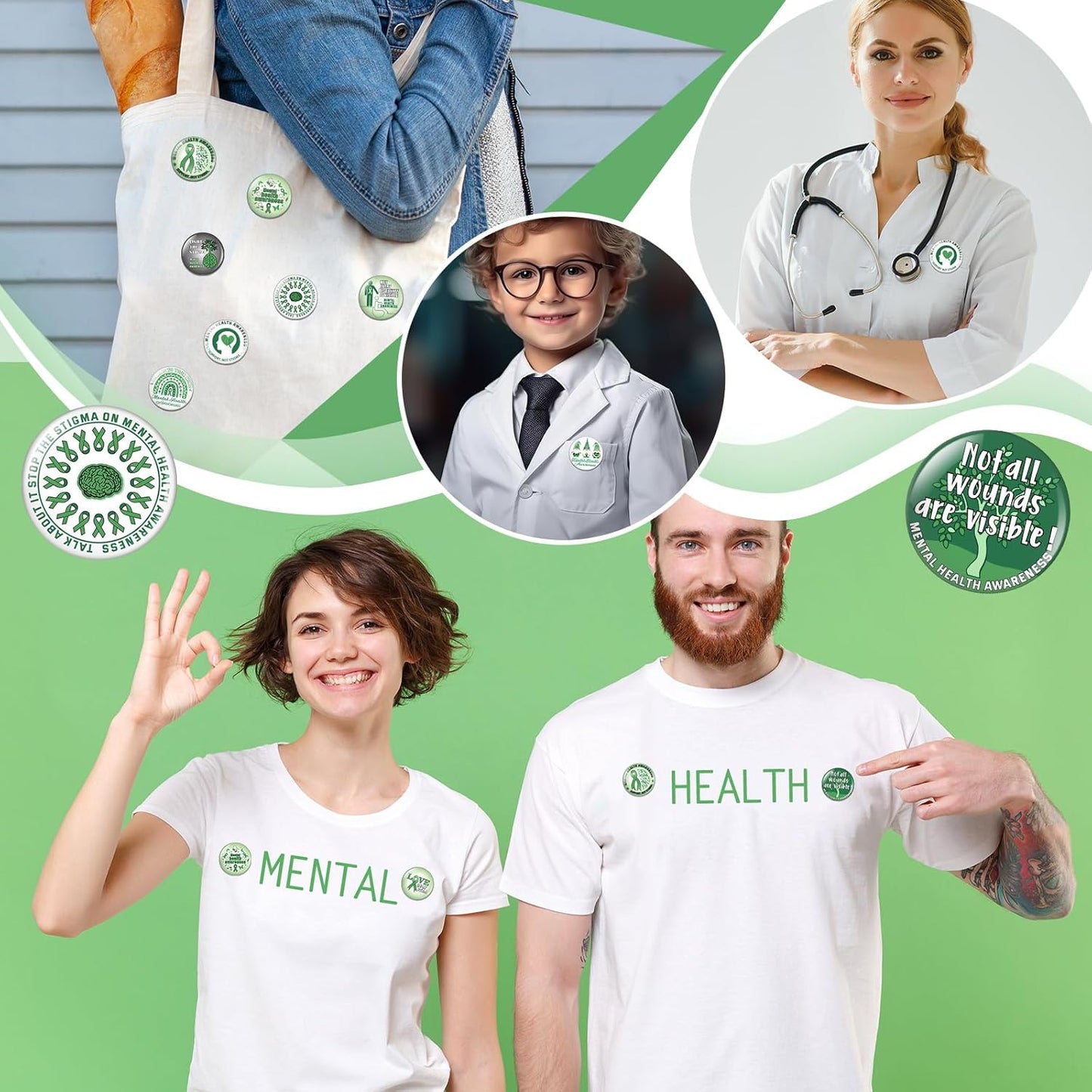 150 Pieces Mental Health Awareness Mini Buttons Novelty Mental Health Gifts Mental Health Pins Bulk for Children Teens Adults Jewelry Mental Health Awareness Items Party Favors, 15 Styles