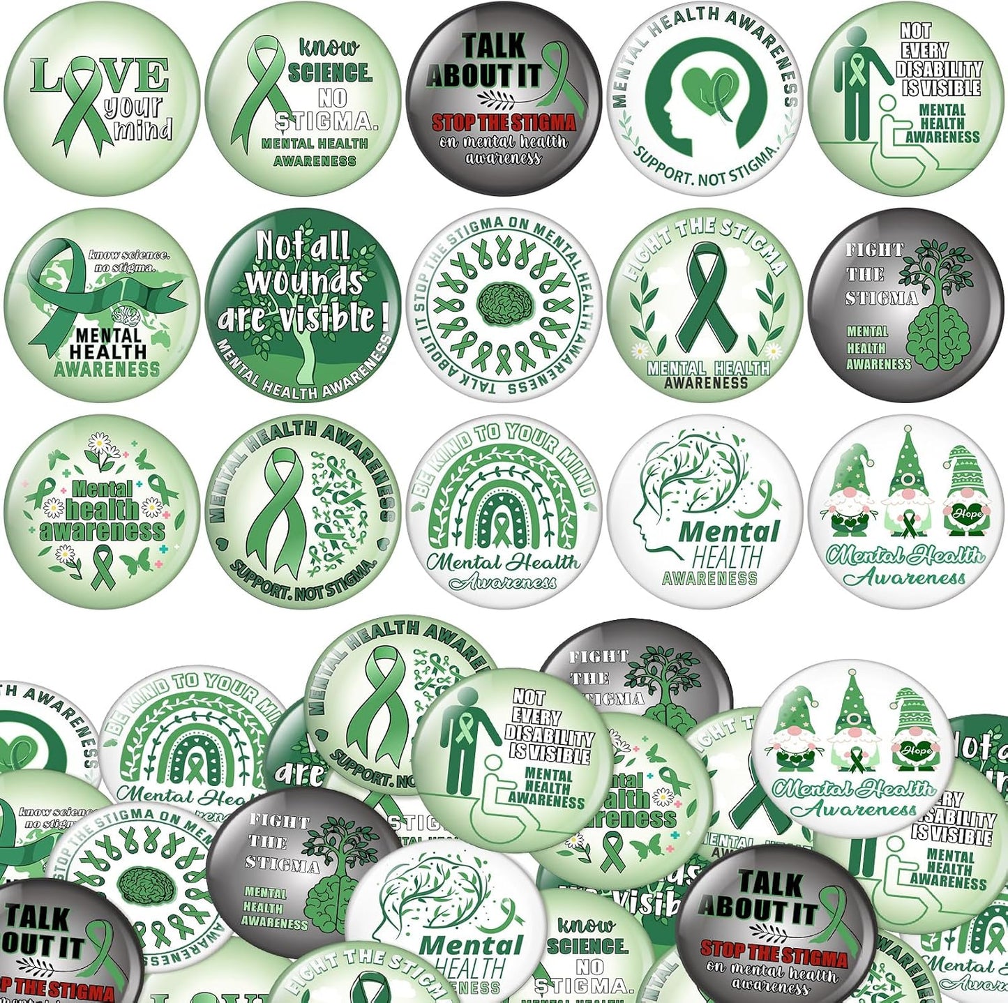 150 Pieces Mental Health Awareness Mini Buttons Novelty Mental Health Gifts Mental Health Pins Bulk for Children Teens Adults Jewelry Mental Health Awareness Items Party Favors, 15 Styles