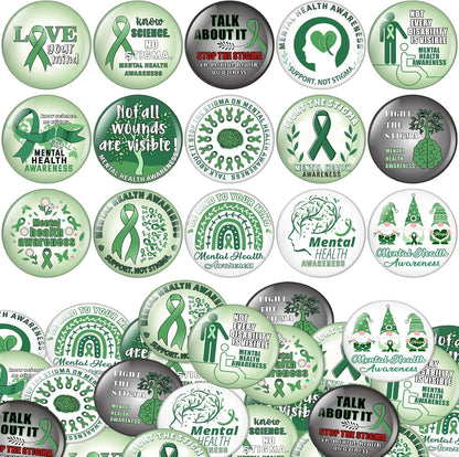 150 Pieces Mental Health Awareness Mini Buttons Novelty Mental Health Gifts Mental Health Pins Bulk for Children Teens Adults Jewelry Mental Health Awareness Items Party Favors, 15 Styles