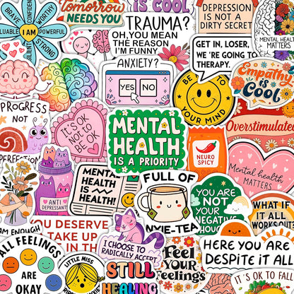 100Pcs Mental Health Stickers for Adults, for Water Bottle - Mental Health Awareness Gifts - Therapist, Counselor Stickers - Gift for Women & Men
