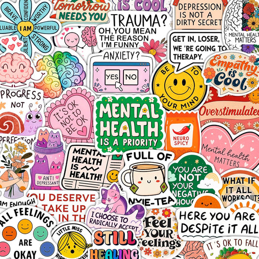 100Pcs Mental Health Stickers for Adults, for Water Bottle - Mental Health Awareness Gifts - Therapist, Counselor Stickers - Gift for Women & Men