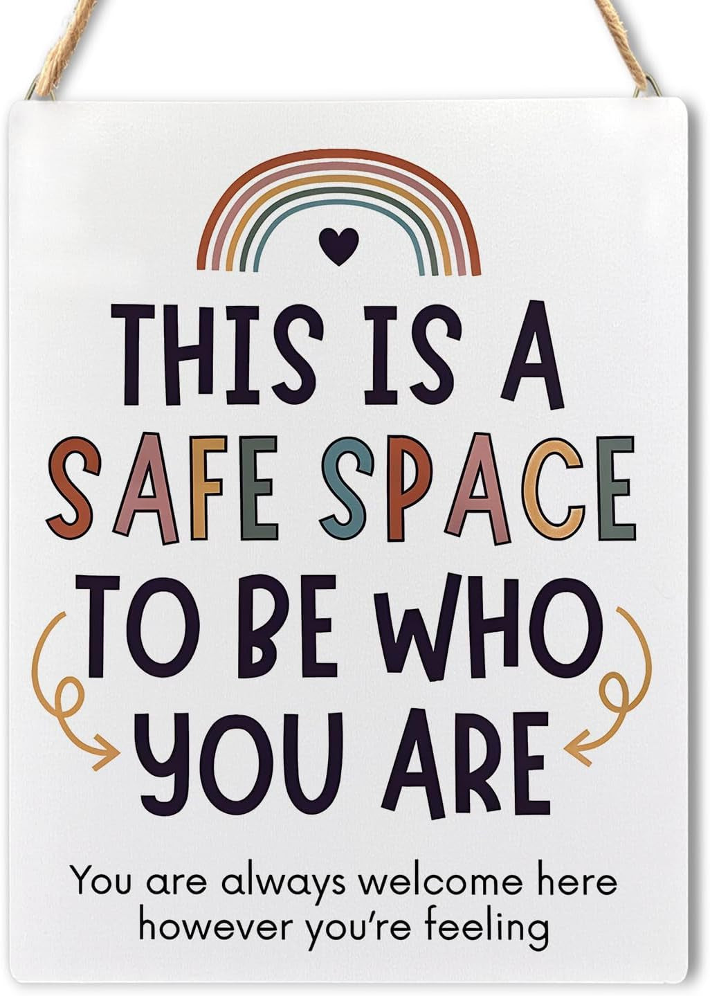 Mental Health Office Decor, Calming Corner Boho Rainbow Safe Space Decor, Mental Health Office Wall Art, This Is a Safe Space to Be Who You Are Wooden Sign, 8X10 Inches